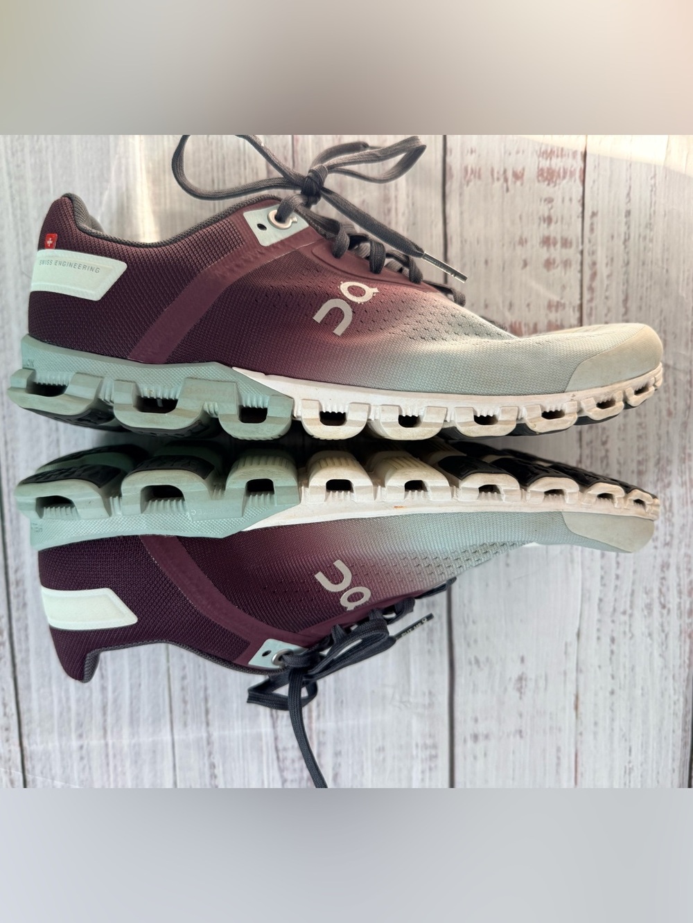 On Running Women's Gradient Mint and Burgundy Athletic Shoes - Picture 6 of 12